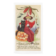 Vintage Halloween-Hexe und Schwarze Katze