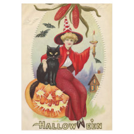 Vintage Halloween-Hexe und Schwarze Katze Tischdecke