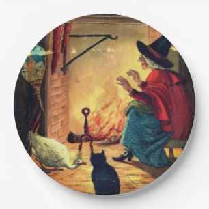 Vintage Halloween Hexe von Warm Hearth Paper Plat Pappteller