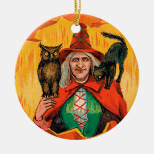Vintage Halloween-Hexe Zauberbotschaft-Ornament Keramik Ornament