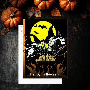 Vintage Halloween Hexen Cauldron Große Postkarte