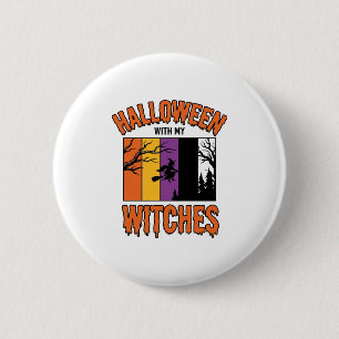 Vintage-Halloween-Hexen-Hexenbesen-T-Shirt Desi Button