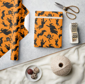 Vintage Halloween Hexen Katzen und Jack O'Lanterns Geschenkpapier