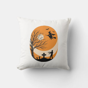 Vintage-Halloween-Hexen-Mond-Friedhof-Vektor-Desi Kissen