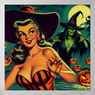 Vintage-Halloween-Hexen-Pin-Up Poster