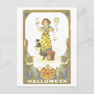 Vintage Halloween Hexen Postkarte