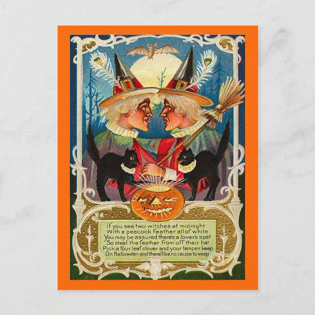 Vintage Halloween-Hexen Postkarte (Vorderseite)