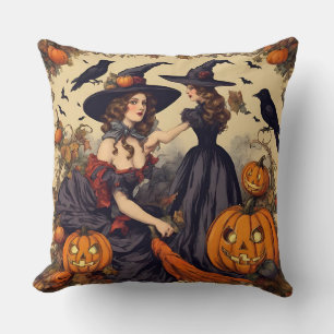 Vintage Halloween Hexen und Jack-O' Lantern Kissen