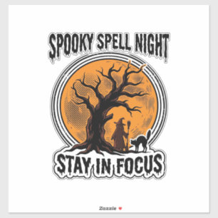 Vintage-Halloween-Hexenbaum und Grafik einer schwa Aufkleber