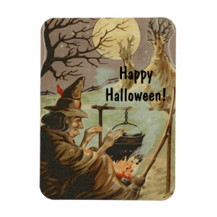 Vintage Halloween-Hexenbrauerei in Cauldron Magnet