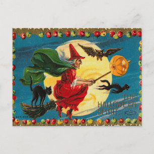 Vintage Halloween-Hexenkarte Postkarte