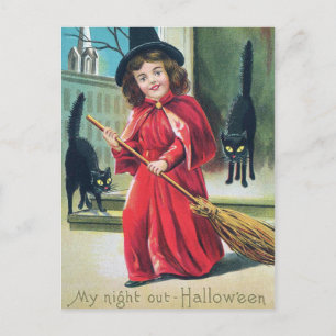 Vintage Halloween-Hexenkatze Feiertagspostkarte