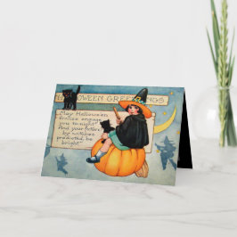 Vintage Halloween-Hexenkatze Karte