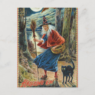 Vintage Halloween-Hexenkatze Postkarte