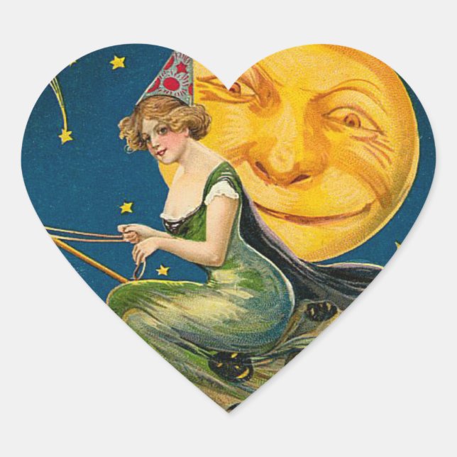 Vintage Halloween-Hexenkleber Herz-Aufkleber (Vorderseite)