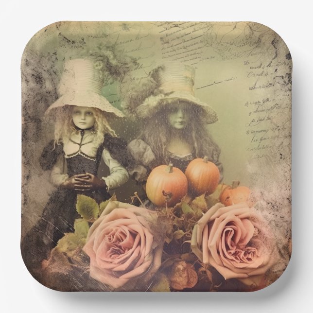 Vintage Halloween-Hexerei (1) Pappteller (Vorderseite)