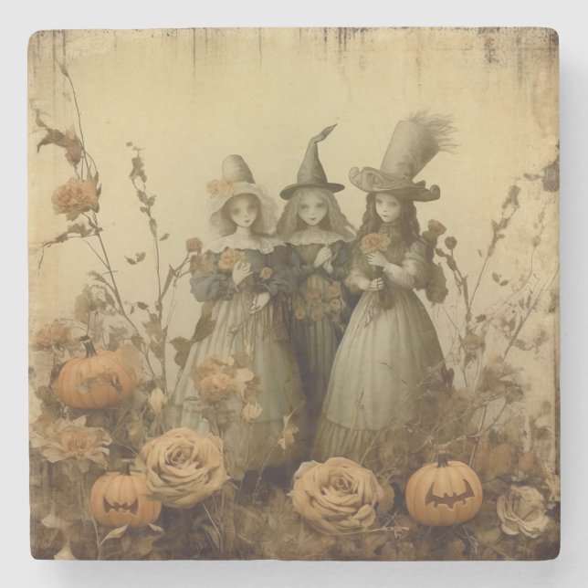 Vintage Halloween-Hexerei (5) Steinuntersetzer (Vorderseite)