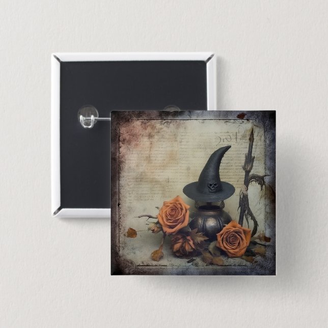 Vintage Halloween-Hexerei (8) Button (Vorne & Hinten)