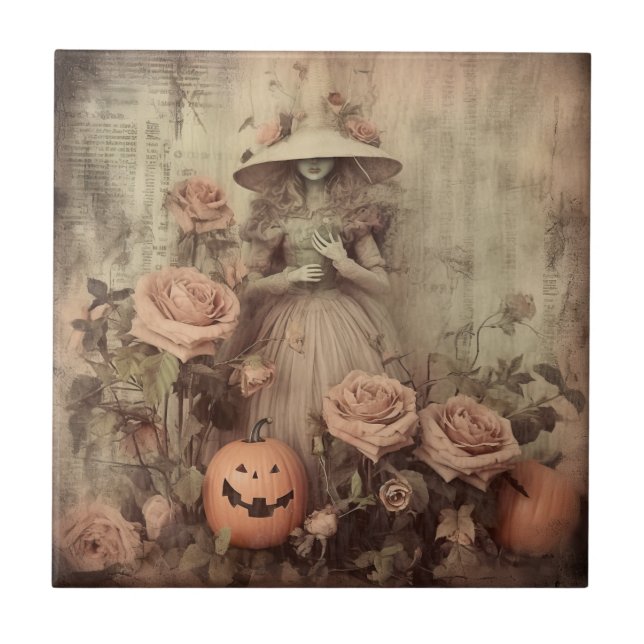 Vintage Halloween-Hexerei (9) Fliese (Vorderseite)