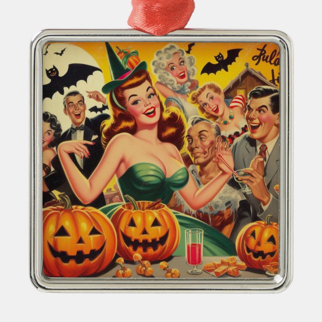 Vintage Halloween-Illustration Ornament Aus Metall (Vorne)