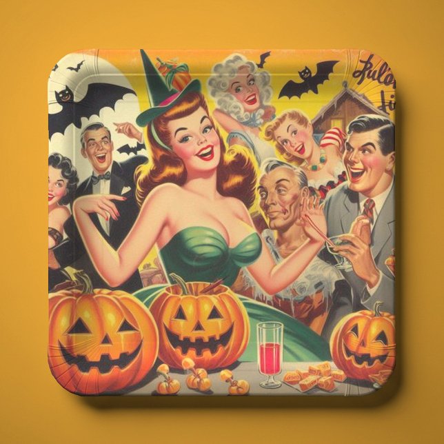 Vintage Halloween-Illustration Pappteller (Von Creator hochgeladen)