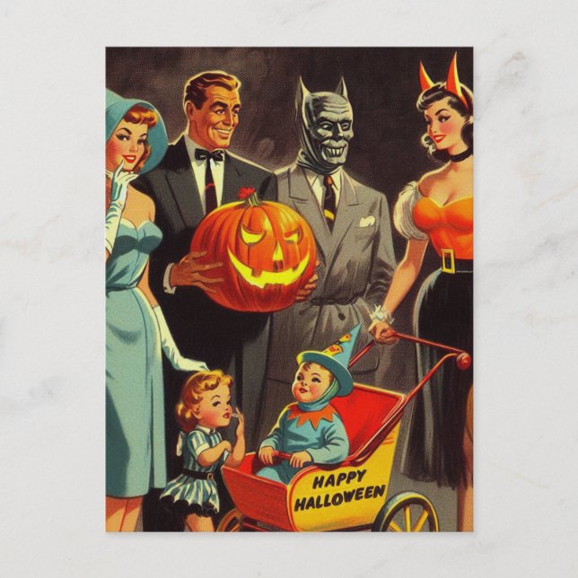 Vintage Halloween-Illustration Postkarte (Vorderseite)