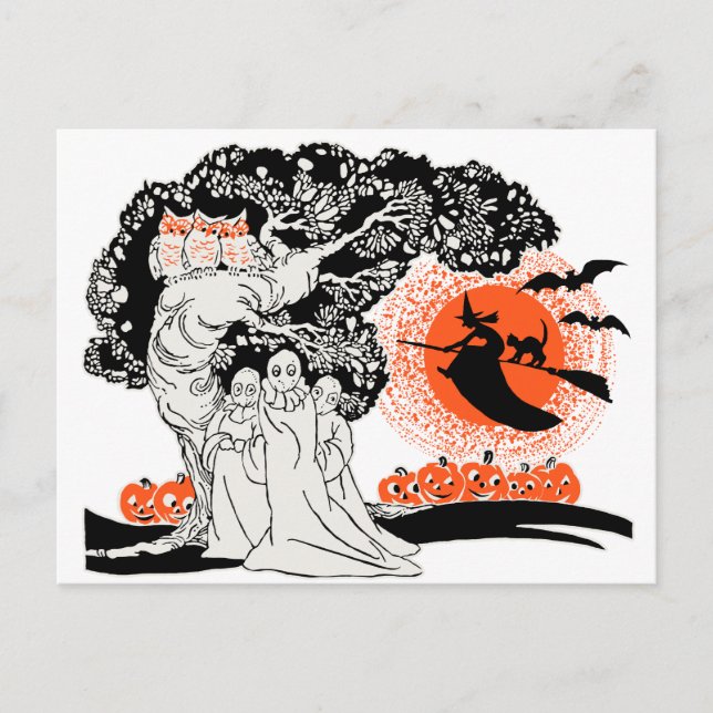 Vintage Halloween-Illustration Postkarte (Vorderseite)