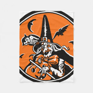 Vintage-Halloween-Illustration von Hexe und Eule Fleecedecke