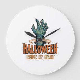 Vintage-Halloween-In-My-Heart-Monster-Hand-Design Große Wanduhr