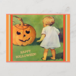 Vintage Halloween-Jack-O-Lantern & Little Girl-Keu Postkarte