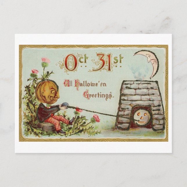 Vintage Halloween-Jack-o-Lantern-Postkarte Postkarte (Vorderseite)