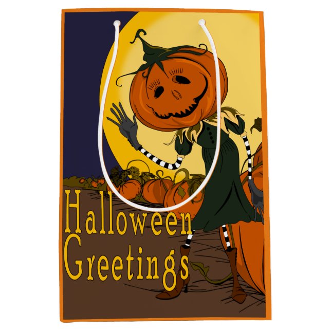 Vintage Halloween-Jackolantern-Geschenktasche Mittlere Geschenktüte (Vorderseite)