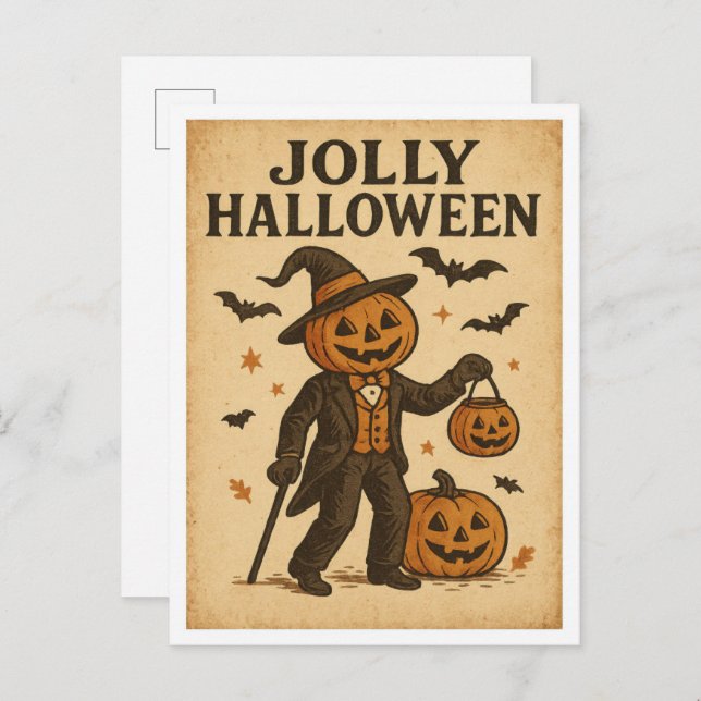 Vintage Halloween Jolly Halloween Postkarte (Vorne/Hinten)