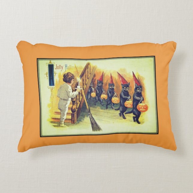 Vintage Halloween-Karte der Black Cats JolHallowee Dekokissen (Vorderseite)
