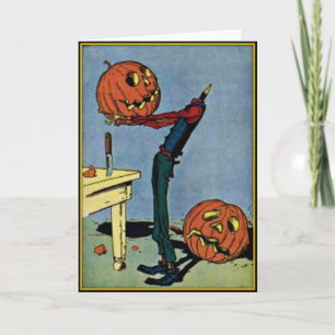 Vintage Halloween-Karte "kopflos" Pumpkin Head Man Karte