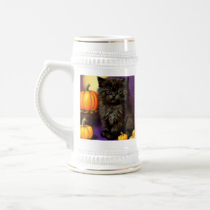 Vintage-Halloween-Kätzchen Bierglas