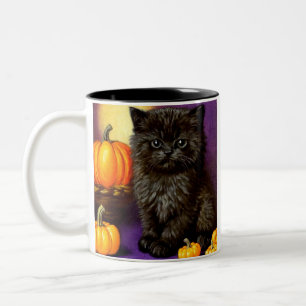 Vintage-Halloween-Kätzchen Zweifarbige Tasse