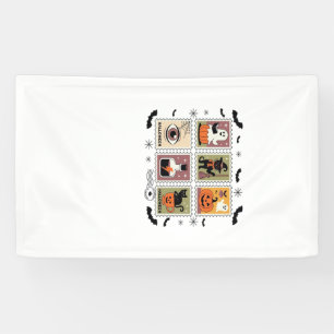 Vintage Halloween-Katze-Briefmarkensammlung T-s Banner