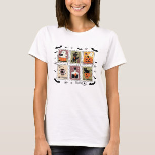 Vintage Halloween-Katze-Briefmarkensammlung T-Shir T-Shirt