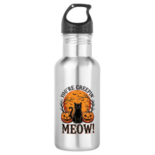 Vintage-Halloween-Katze Creepin Meow Gravur_1 Edelstahlflasche