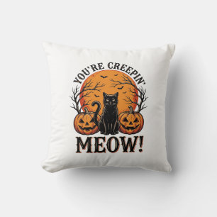 Vintage-Halloween-Katze Creepin Meow Gravur_1 Kissen