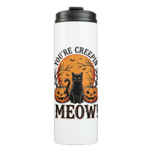 Vintage-Halloween-Katze Creepin Meow Gravur_1 Thermosbecher