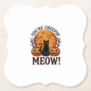 Vintage-Halloween-Katze Creepin Meow Gravur_1 Untersetzer