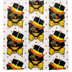 Vintage Halloween-Katze Duschvorhang