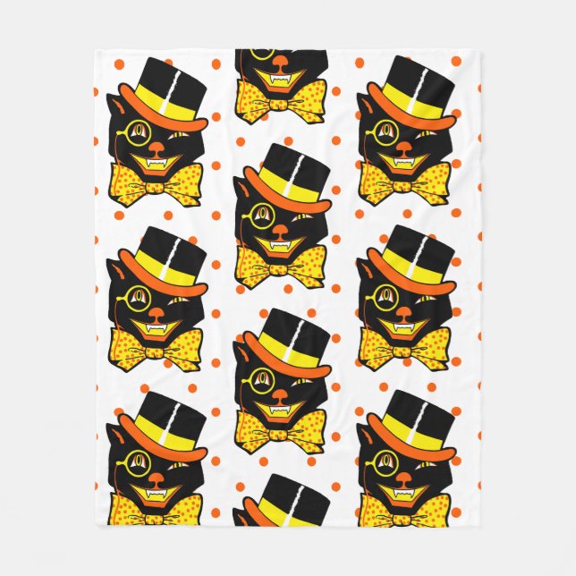 Vintage Halloween-Katze Fleecedecke (Vorderseite)