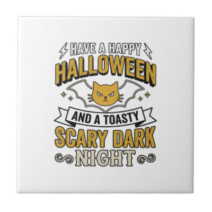 Vintage-Halloween-Katze Gruseliges Dunkles Nacht-D Fliese