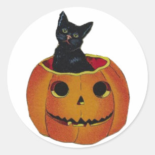 Vintage Halloween-Katze in Pumpkin Runder Aufkleber