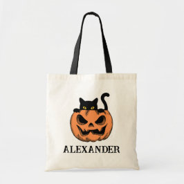 Vintage-Halloween-Katze-individuelle-Trick-or-Trea Tragetasche