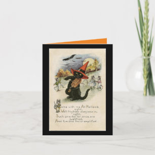 Vintage-Halloween-Katze mit Geige Karte