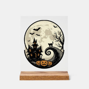Vintage-Halloween-Katze-Mond-Spukhaus-Vektor De Acrylschild